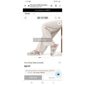 Size 9 Dream Pairs Off White Ruched Two Strap Sandal Slip On Summer Shoes Slides